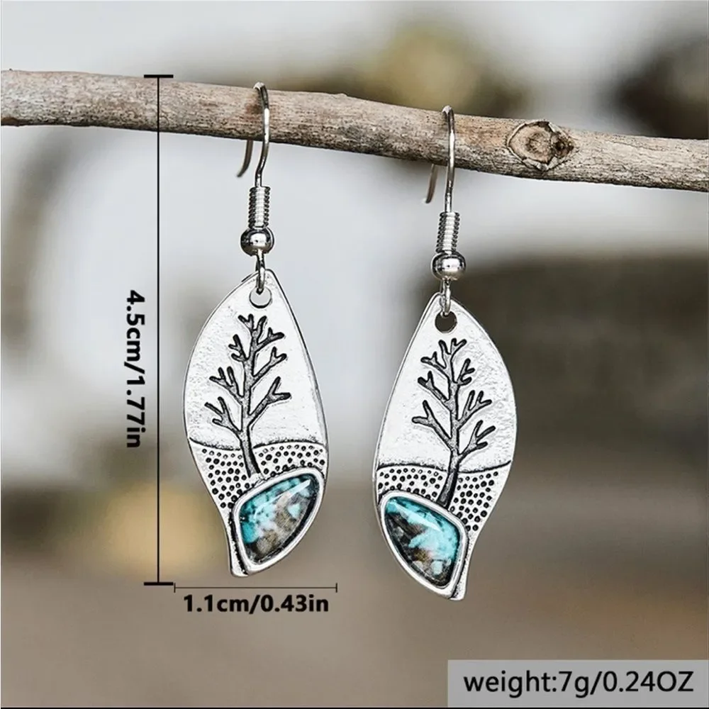 Vintage Minimalist Tree fake Turquoise Pendant‎ Earring